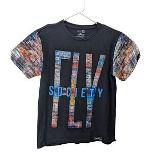 Fly Society Mens Medium Black With Graphic on Front and Sleeves